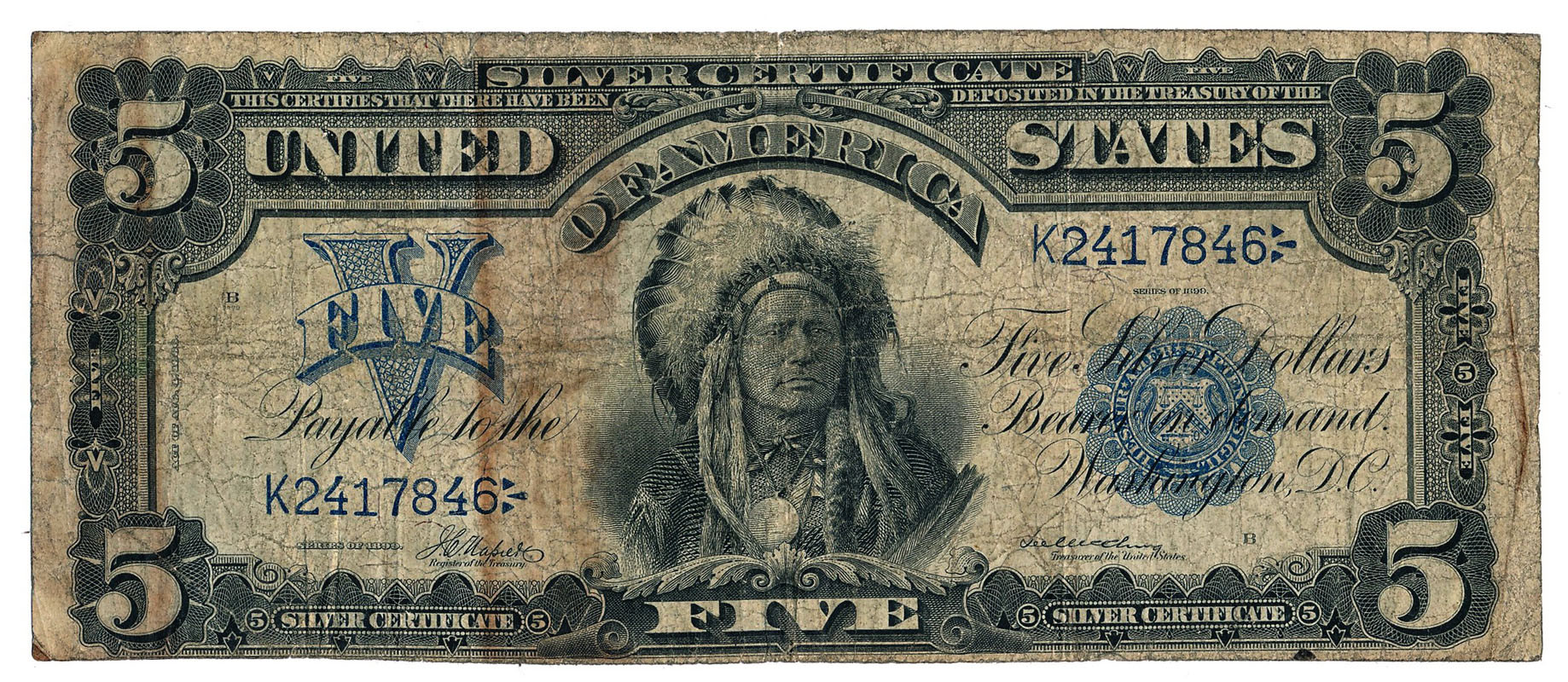 USA. 5 dolarów 1899 Silver Certificate, Large size, seria K